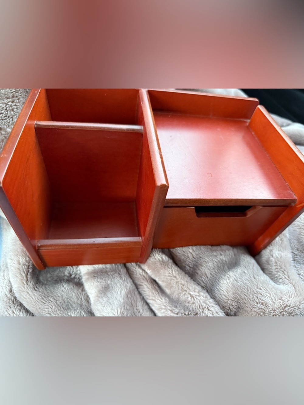Classic Brown Wooden Rolodex Organizer with Multiple Compartments